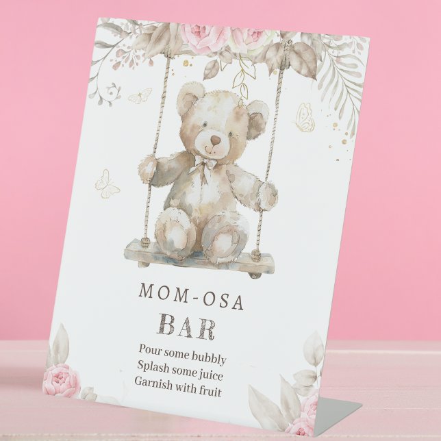 Signe De Table Elégant Beige Teddy Bear rose Floral Maman-osa Bar (Créateur téléchargé)