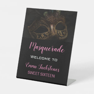 Signe De Table Elégant Bienvenue Pink Black Masquerade Anniversai