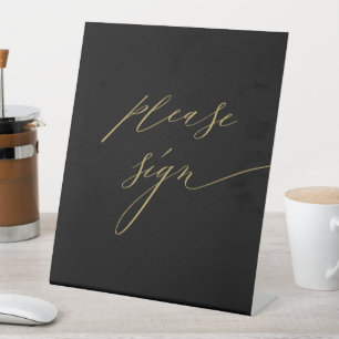 Signe De Table Elégant Black Gold Modern Script Mariage livre d'o