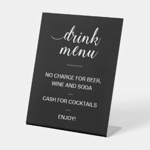 Signe De Table Élégant Black Limited Open Bar Boisson Menu Mariag