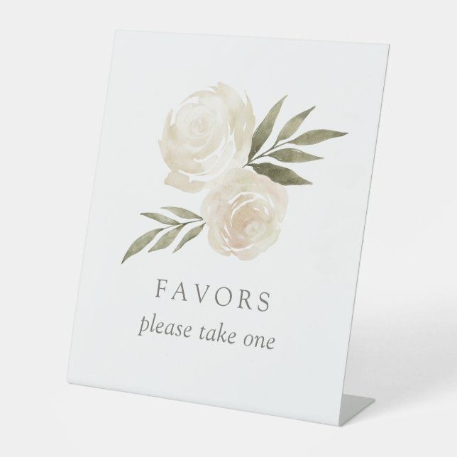 Signe De Table Élégant blanc Aquarelle Rose Faveurs de mariage Si (Recto)