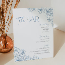 Signe De Table Elégant Blue Chinoiserie Floral Bar Menu Cocktail