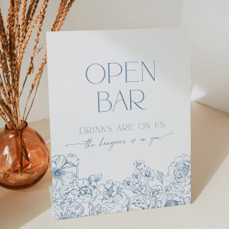 Signe De Table Elégant Blue Chinoiserie Floral Open Bar Cocktail