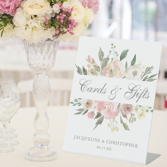 Signe De Table Elégant Blush rose Floral Cartes de Mariage & Cade (Créateur téléchargé)