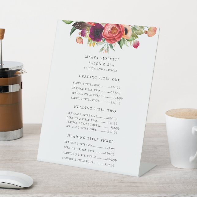 Signe De Table Elégant Boho Floral Business Service / Prix (In SItu)