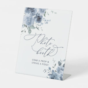 Signe De Table Elégant Booth Photo Floral bleu Dusty