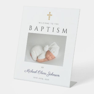 Signe De Table Elegant Boy Baptism Marine Bleu Photo Bienvenue