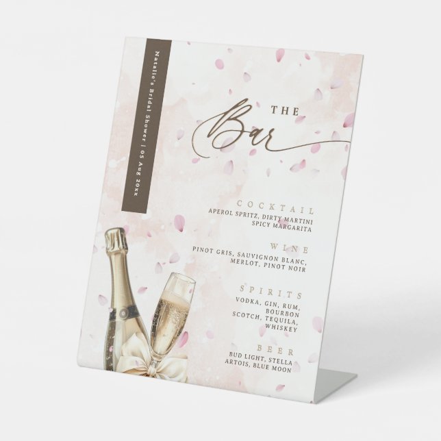 Signe De Table Elégant Bubbly Petals Bow Pink Bar Bow Boissons Me (Recto)