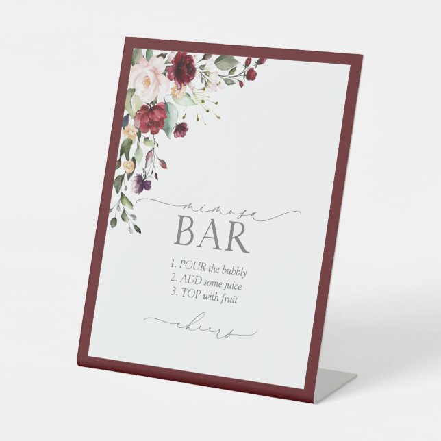 Signe De Table Elégant Burgundy Floral Fête des mariées Mimosa Ba (Recto)