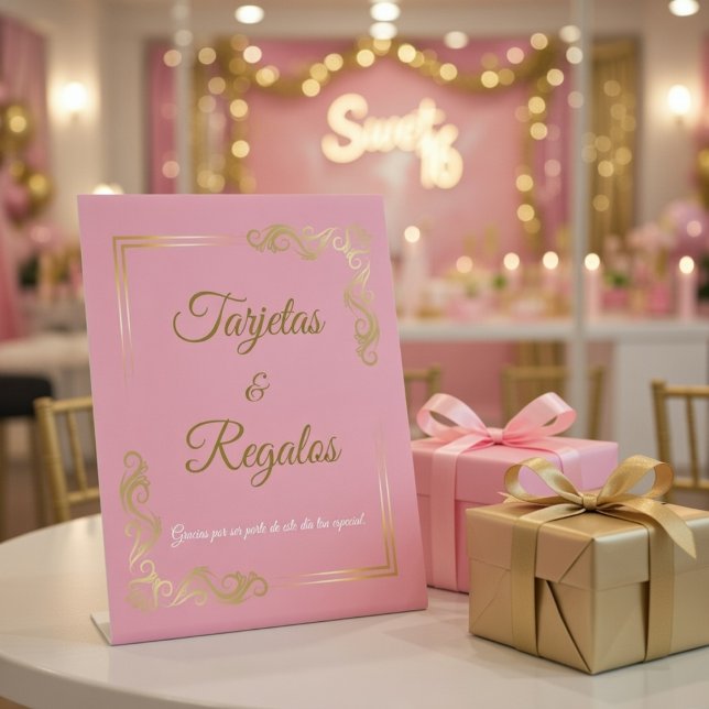 Signe De Table Elégant Cadre Or Rose Quinceanera Cartes & Cadeaux (Créateur téléchargé)