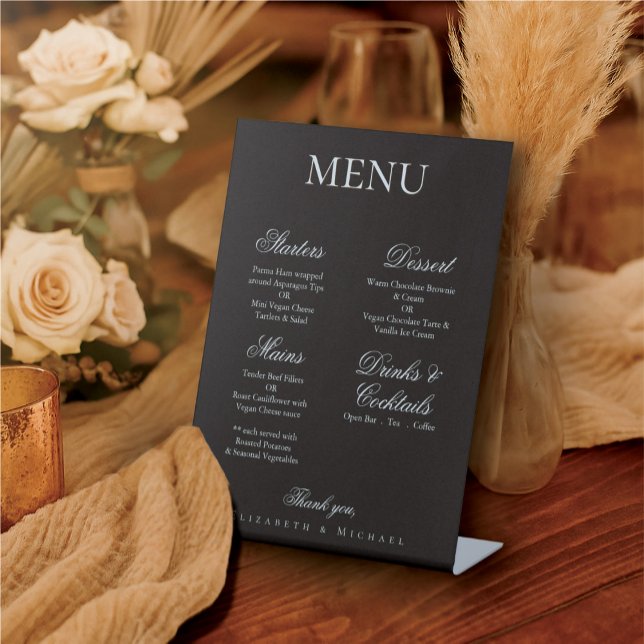 Signe De Table Elegant Charcoal Gold Foil Minimalist Wedding Menu (Créateur téléchargé)