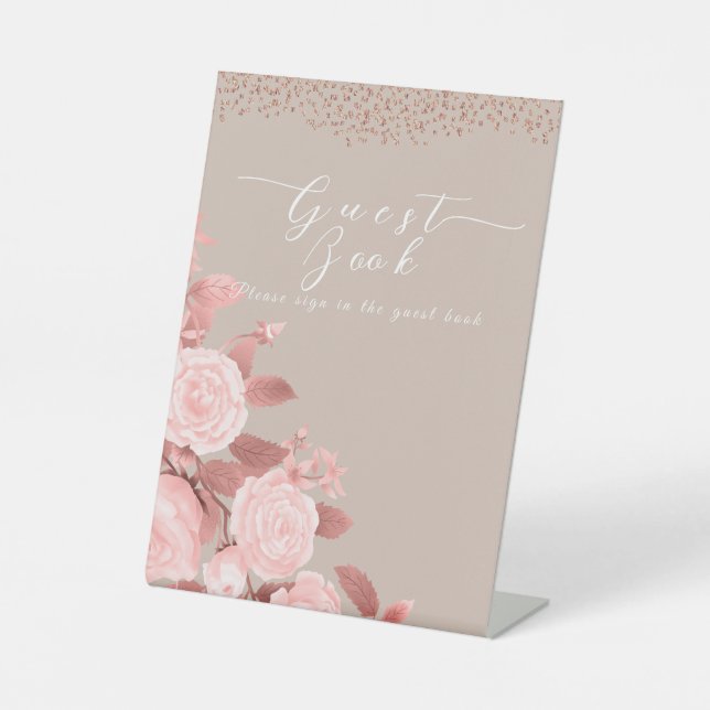 Signe De Table Elegant Chic Rose Mariage Signature invité (Recto)