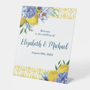 Signe De Table Elégant citron Mariage Floral Bienvenue