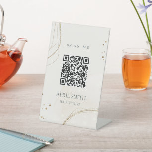Signe De Table Élégant code QR en or d'ivoire de Parties scintill