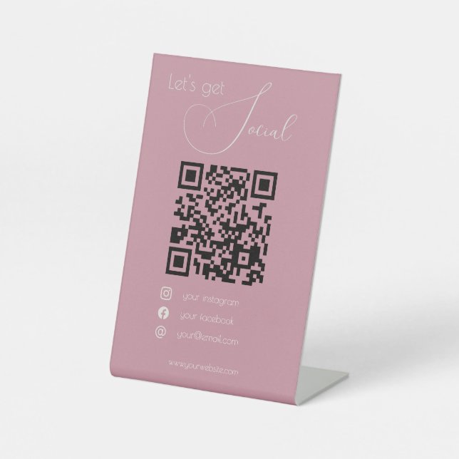Signe De Table Elégant code QR rose féminin me scanner médias soc (Recto)