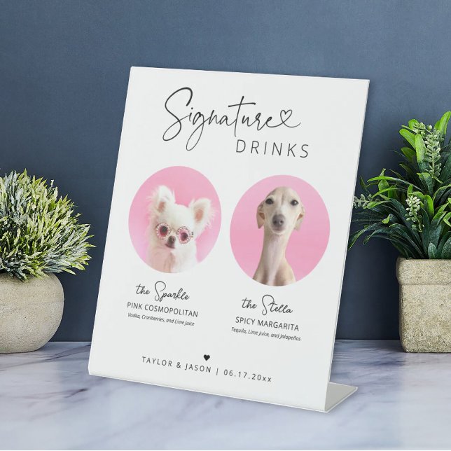 Signe De Table Elegant Dog Signature Drinks | Wedding Bar Sign (Créateur téléchargé)