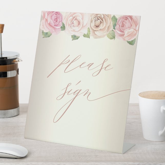 Signe De Table Elégant Dusty Rose Aquarelle Mariage Livre d'or (In SItu)