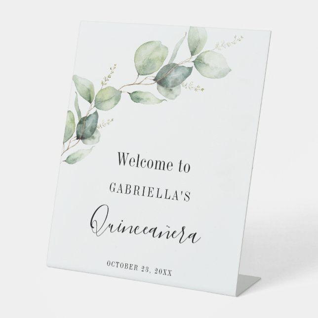 Signe De Table Elegant Eucalyptus Greenery Leaves Mis Quince Anos (Recto)