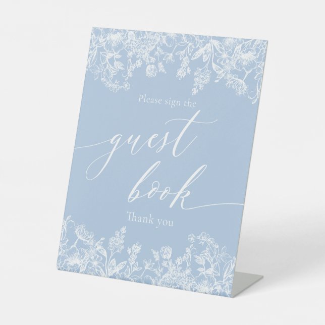 Signe De Table Élégant Fleur sauvage bleu Dusty (Recto)