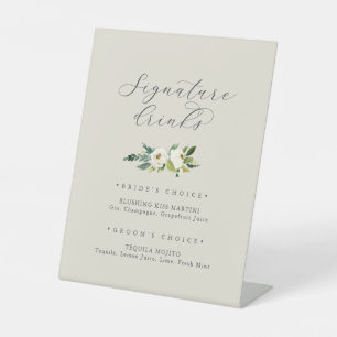 Signe De Table Élégant floral blanc Boissons Signature Champagn