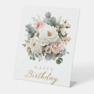 Signe De Table Elégant Floral "Joyeux Anniversaire"