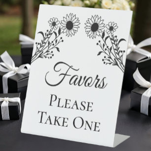 Signe De Table Elégant Floral Noir Blanc Tournesol Mariage Favori