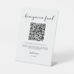 Signe De Table Elégant fond noir et blanc Lune de miel code QR