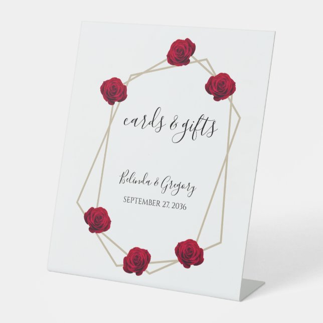 Signe De Table Elégant Géométrique Rouge Rose Cartes de Mariage & (Recto)
