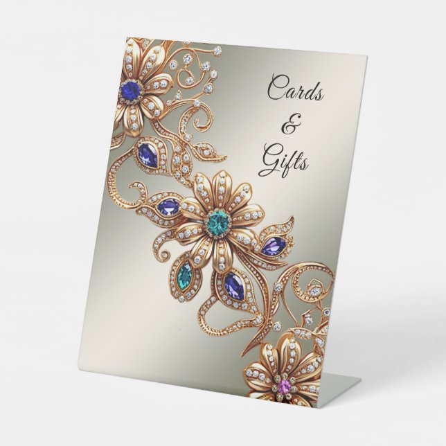 Signe De Table Elegant Gold Jewel Flowers Tabletop Signs (Recto)
