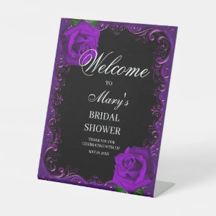 Signe De Table Elegant Goth Purple Roses Fête des mariées bienven