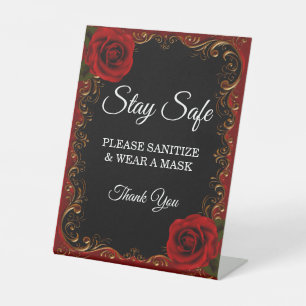 Signe De Table Élégant Goth Red Roses Mariages Mesures de sécurit