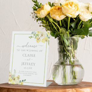 Signe De Table Élégant jaune Floral Sage Vert Mariage d'été