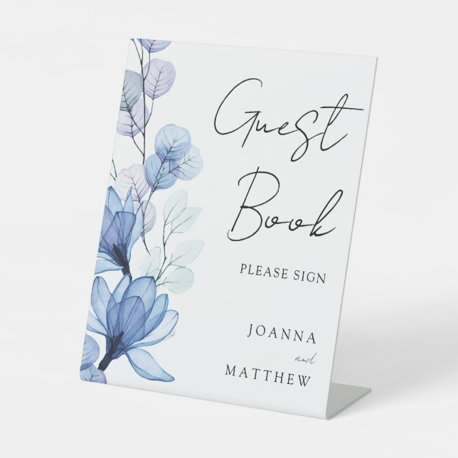 Signe De Table Elégant livre d'hôtes Dusty Blue Floral (Recto)