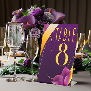 Signe De Table Élégant lys calla violet et or de grande taille