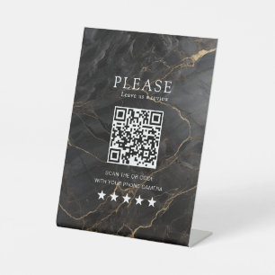 Signe De Table Élégant, Marbre-Noir-Or, Salon, QR-Code Review