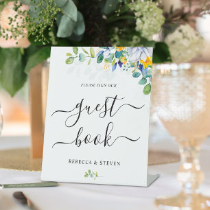 Signe De Table Élégant mariage jaune floral bleu blanc