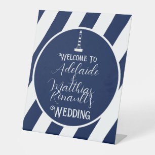 Signe De Table Élégant Mariage Nautique trié - Bleu Marine, Blanc