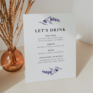 Signe De Table Élégant menu barre de lavande florale