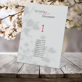 Signe De Table Élégant minimaliste avec accents rouges Numéros de