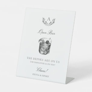 Signe De Table Élégant Monogram Open Bar Mariage