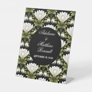 Signe De Table Elégant noir & blanc Mariage floral : Calligraphie