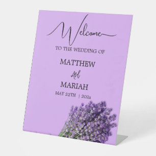 Signe De Table Elégant noir Calligraphie Lavender Mariage Bienven