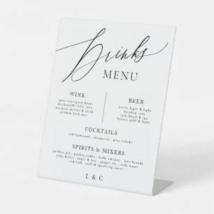 Signe De Table Élégant noir Calligraphie Mariage Bar Menu Boisson