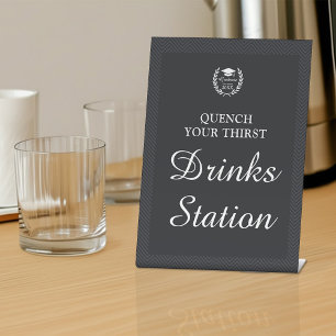Signe De Table Élégant Noir Personnalisé Drink Station Graduation