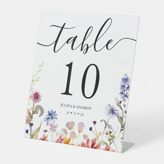 Signe De Table Élégant numéro de table de mariage fleur sauvage c (Recto)
