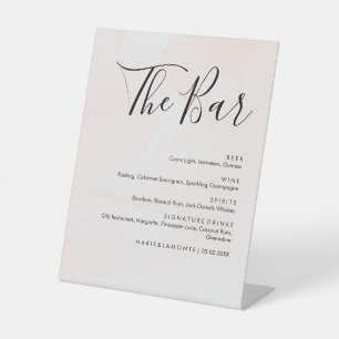 Signe De Table Elégant Pastel Mariage Boissons Menu Bar