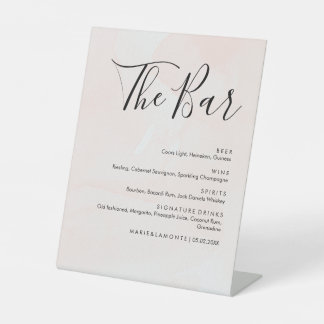 Signe De Table Elégant Pastel Mariage Boissons Menu Bar