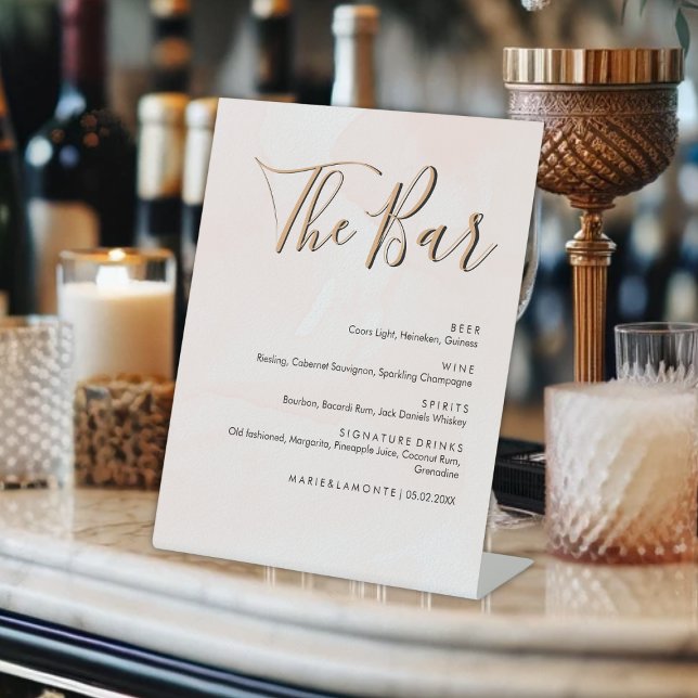 Signe De Table Elégant Pastel Mariage Boissons Menu Bar (Créateur téléchargé)