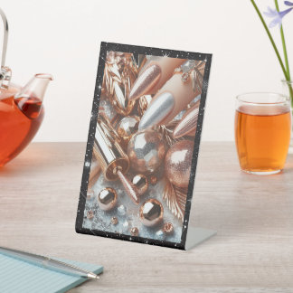 Signe De Table Elegant Pedestal Sign with Glamorous Metallic Fini