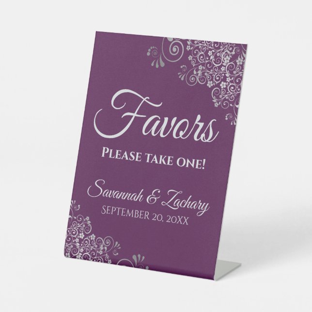 Signe De Table Elegant Plum Purple & Silver Wedding Favors  (Recto)